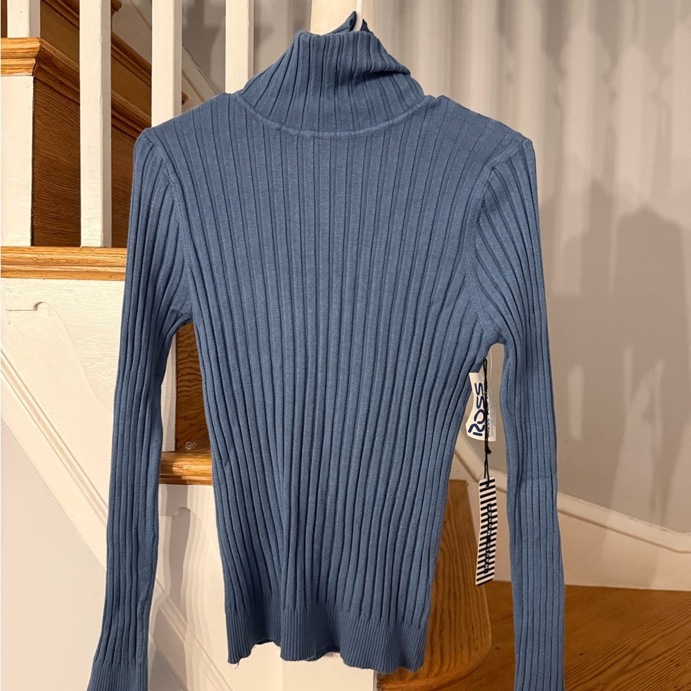 Steel Blue Ribbed Turtleneck Sweater